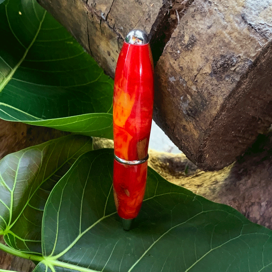 Driftwood and yellow and red resin pen