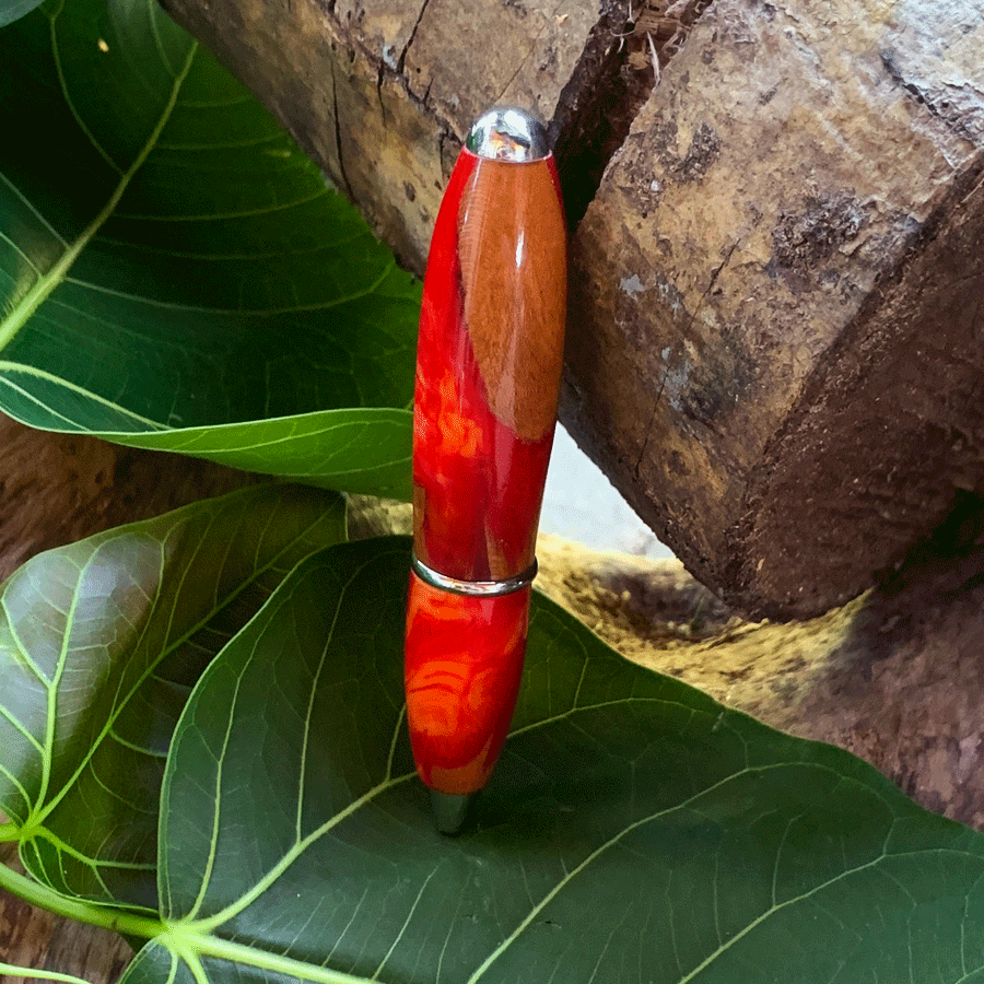 Driftwood and yellow and red resin pen