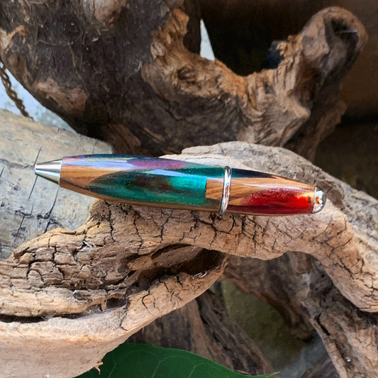 Driftwood and rainbow coloured resin pen