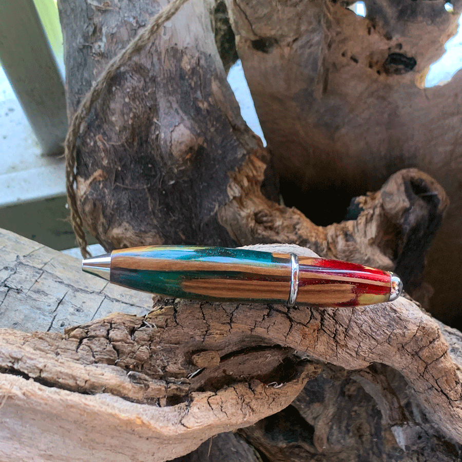 Driftwood and rainbow coloured resin pen