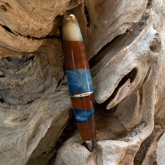 Driftwood and blue and white resin pen