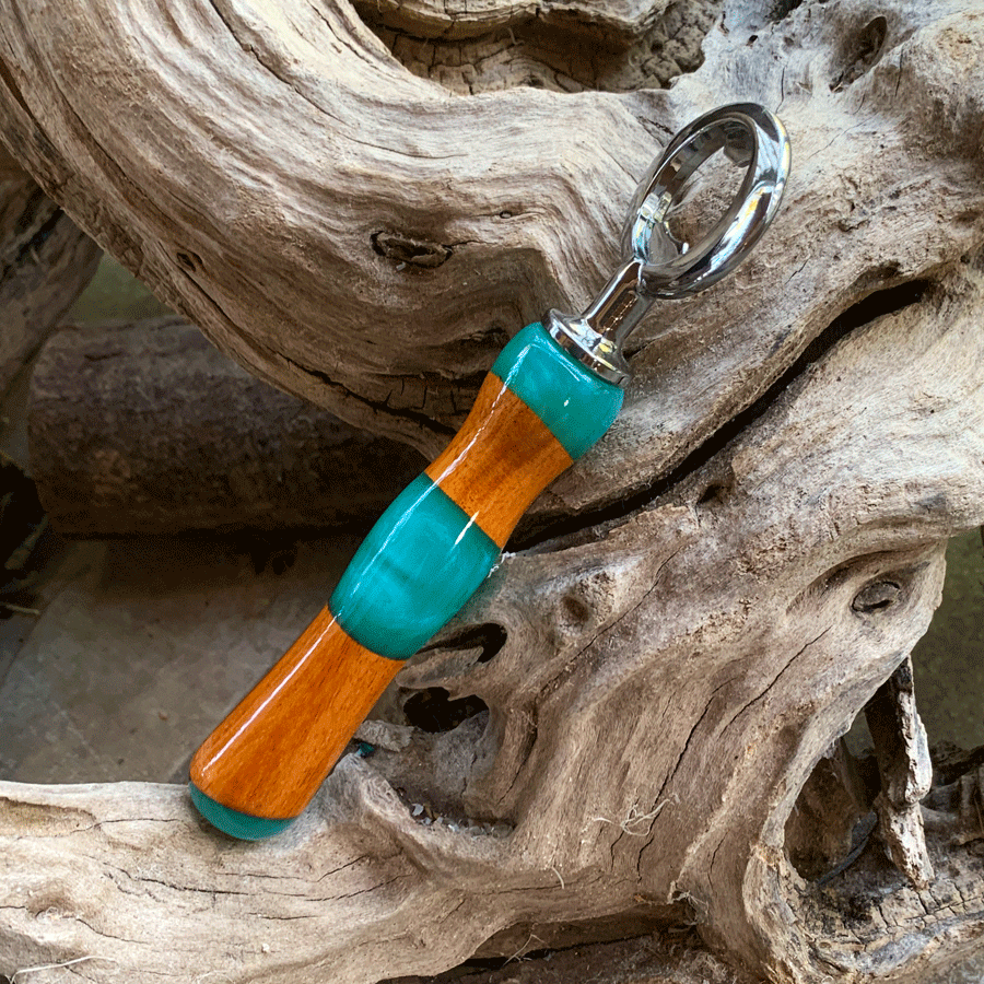 Driftwood and turquoise resin bottle opener