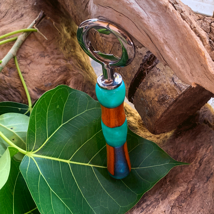 Driftwood and turquoise resin bottle opener