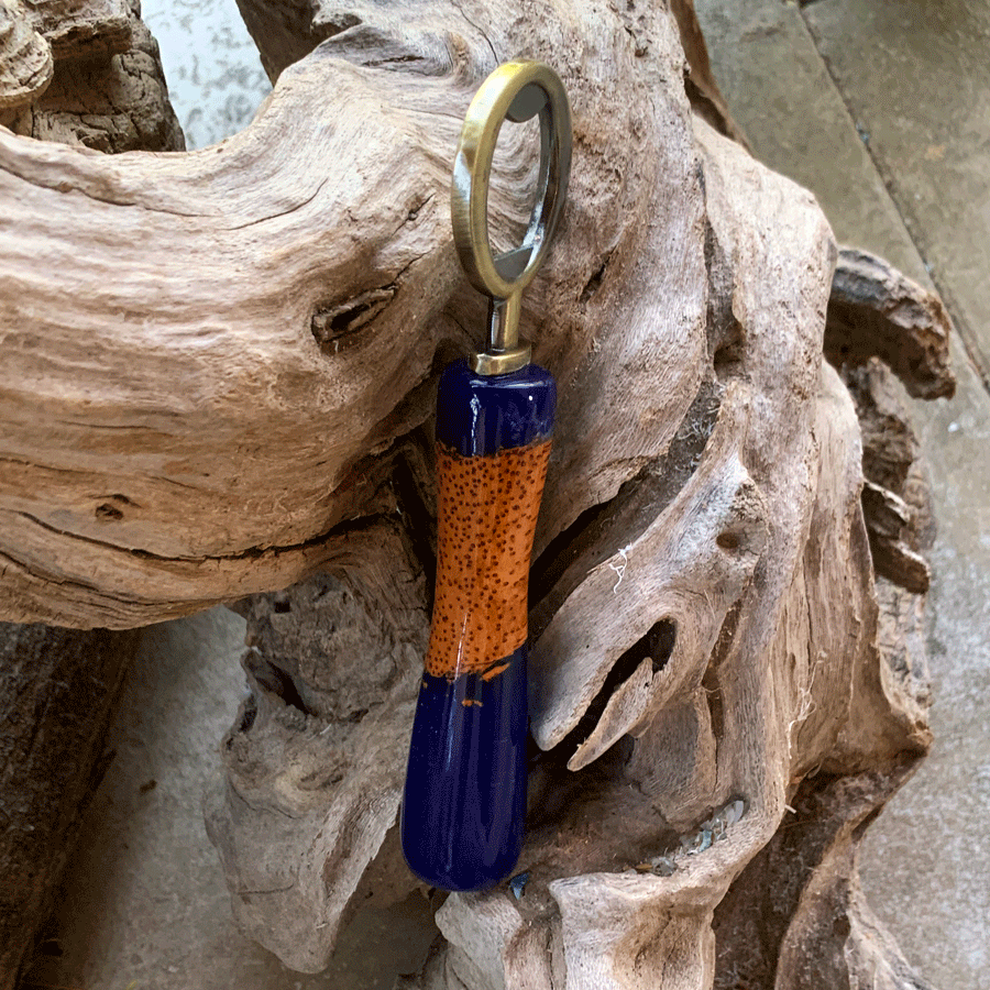 Driftwood and blue resin bottle opener