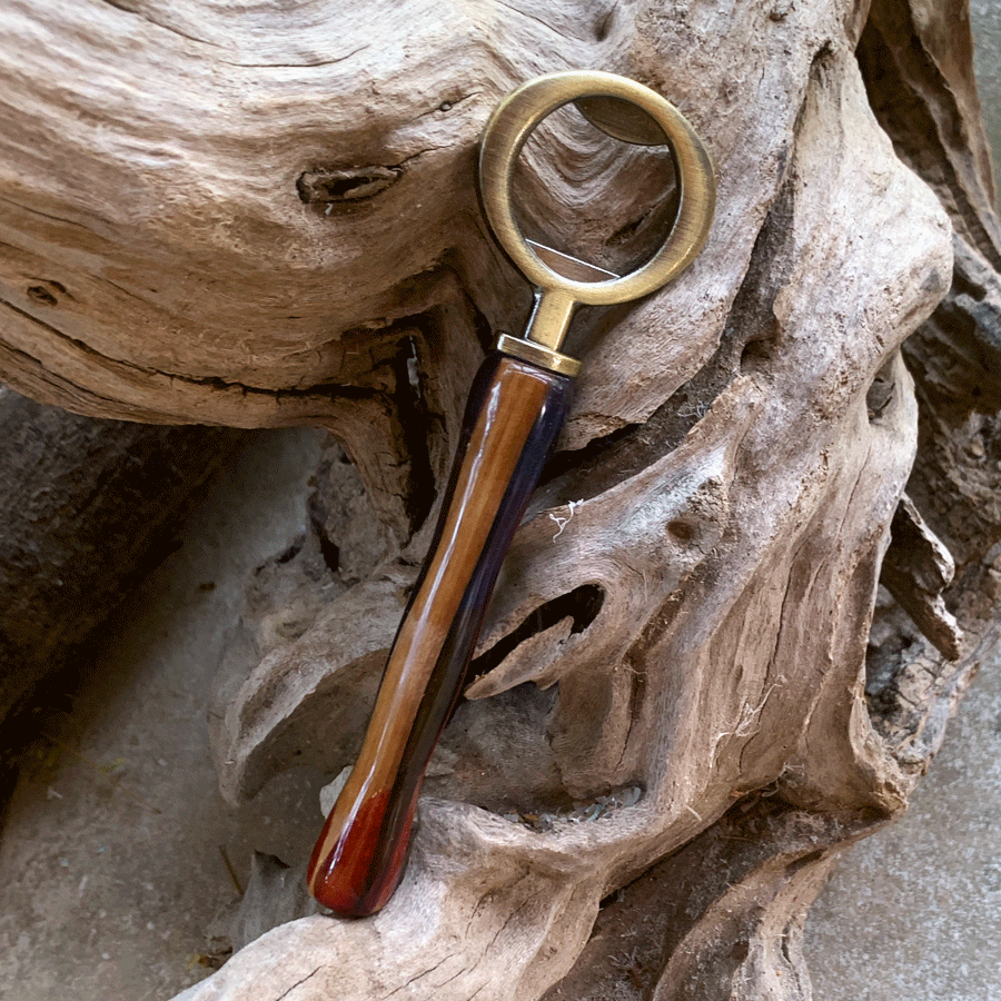 Driftwood and rainbow coloured resin bottle opener