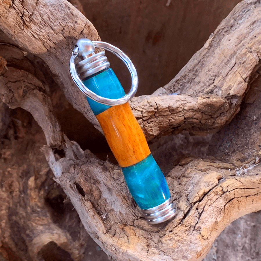 Driftwood and turquoise resin key chain