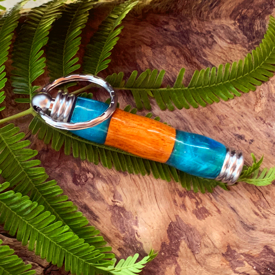 Driftwood and turquoise resin key chain