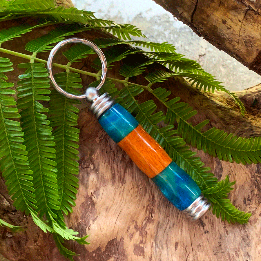 Driftwood and turquoise resin key chain