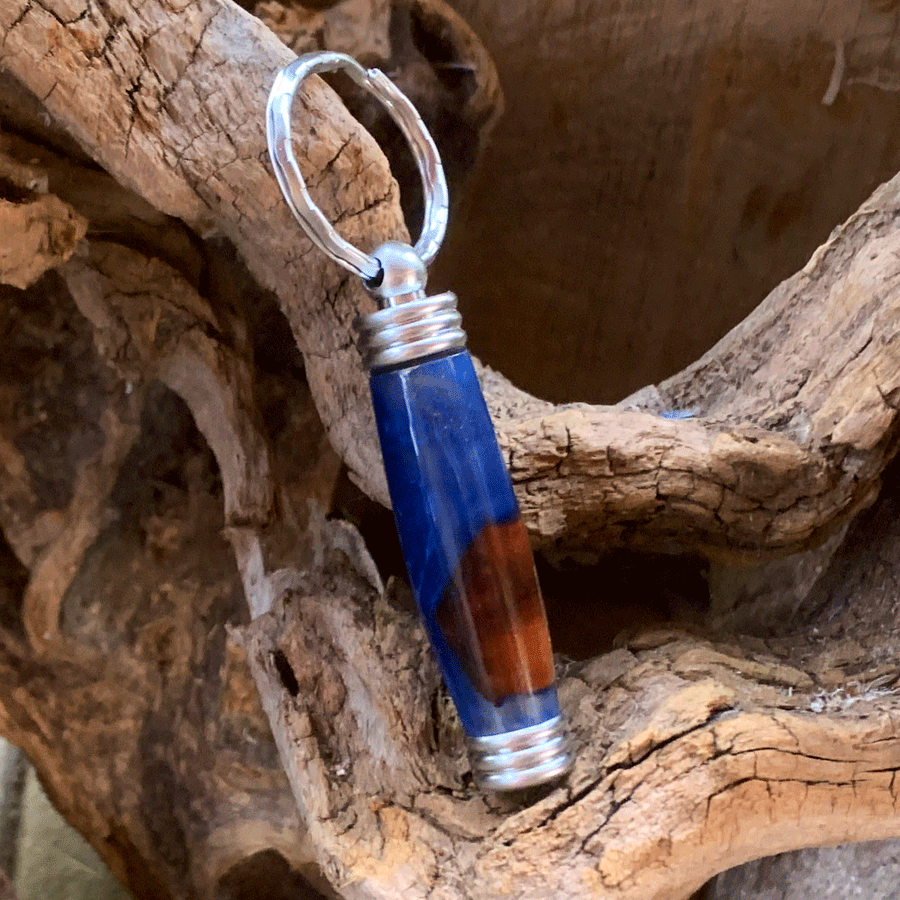 Driftwood and blue resin key chain