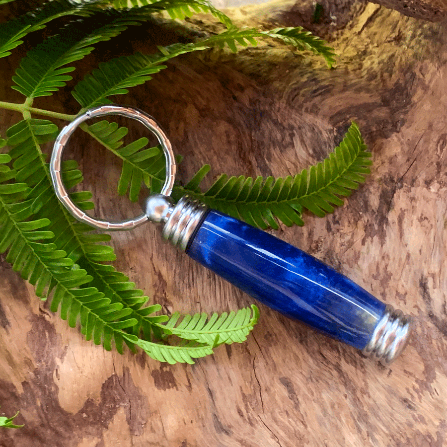 Driftwood and blue resin key chain