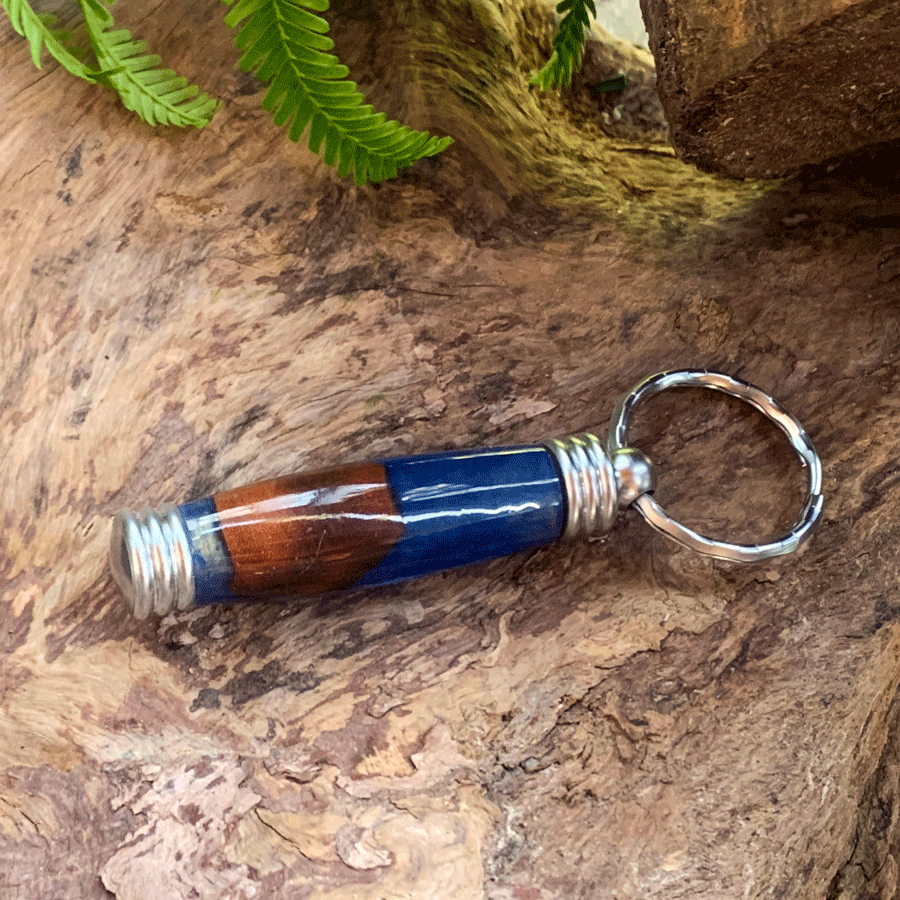 Driftwood and blue resin key chain