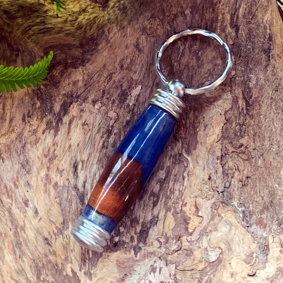 Driftwood and blue resin key chain