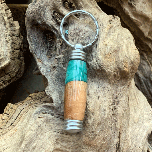 Driftwood and turquoise resin key chain