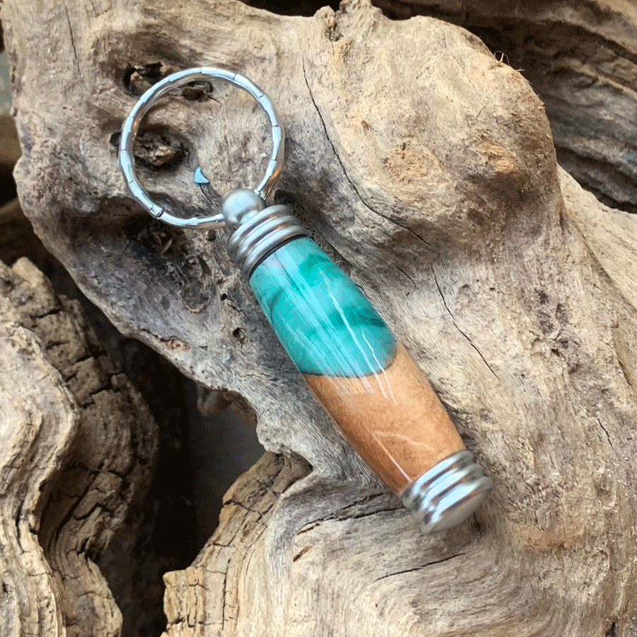 Driftwood and turquoise resin key chain