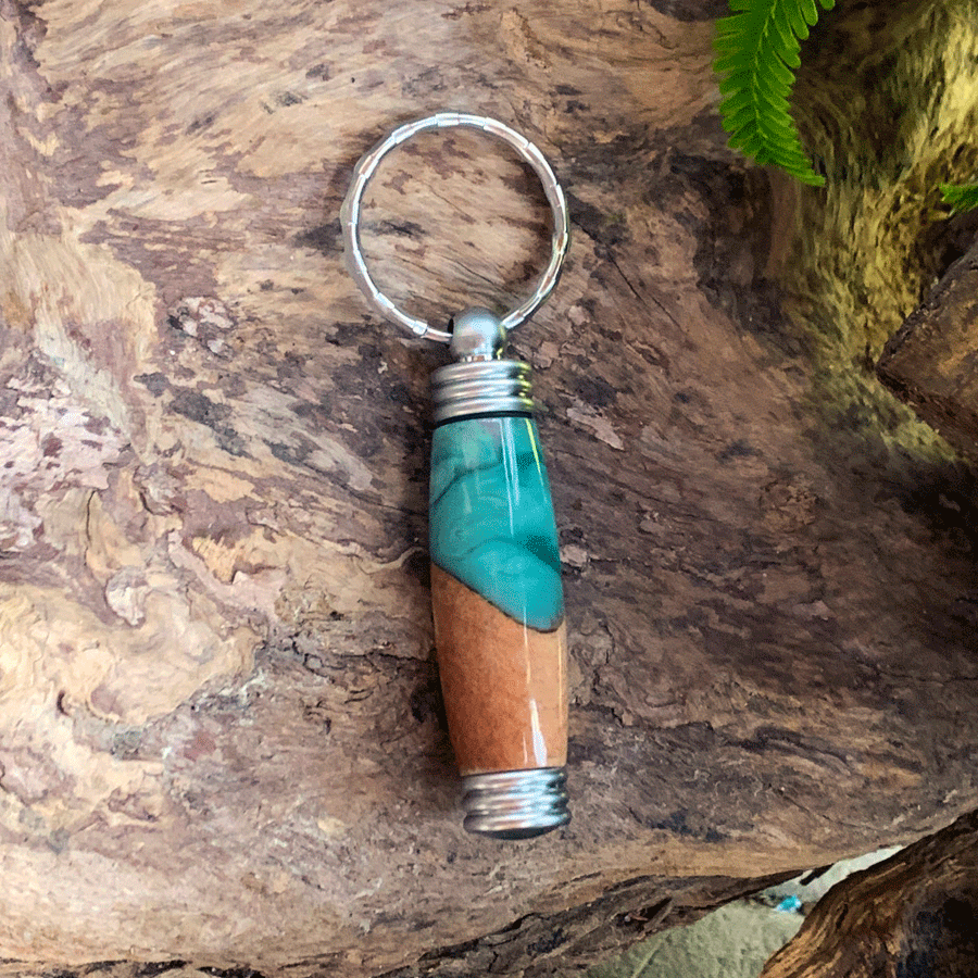 Driftwood and turquoise resin key chain