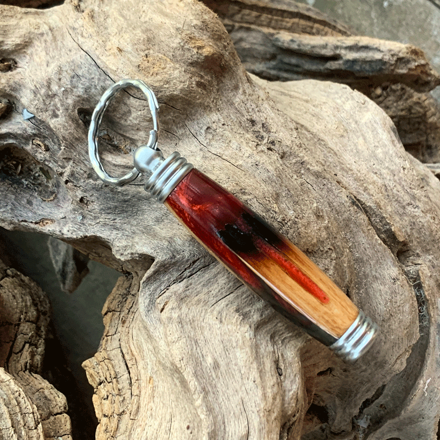 Driftwood and red and grey resin key chain