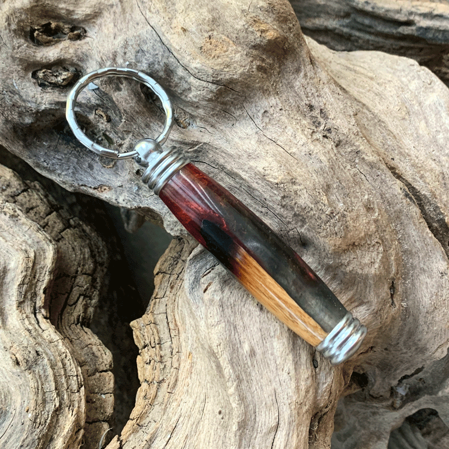 Driftwood and red and grey resin key chain