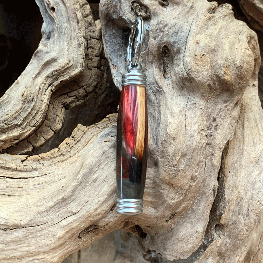 Driftwood and red and grey resin key chain