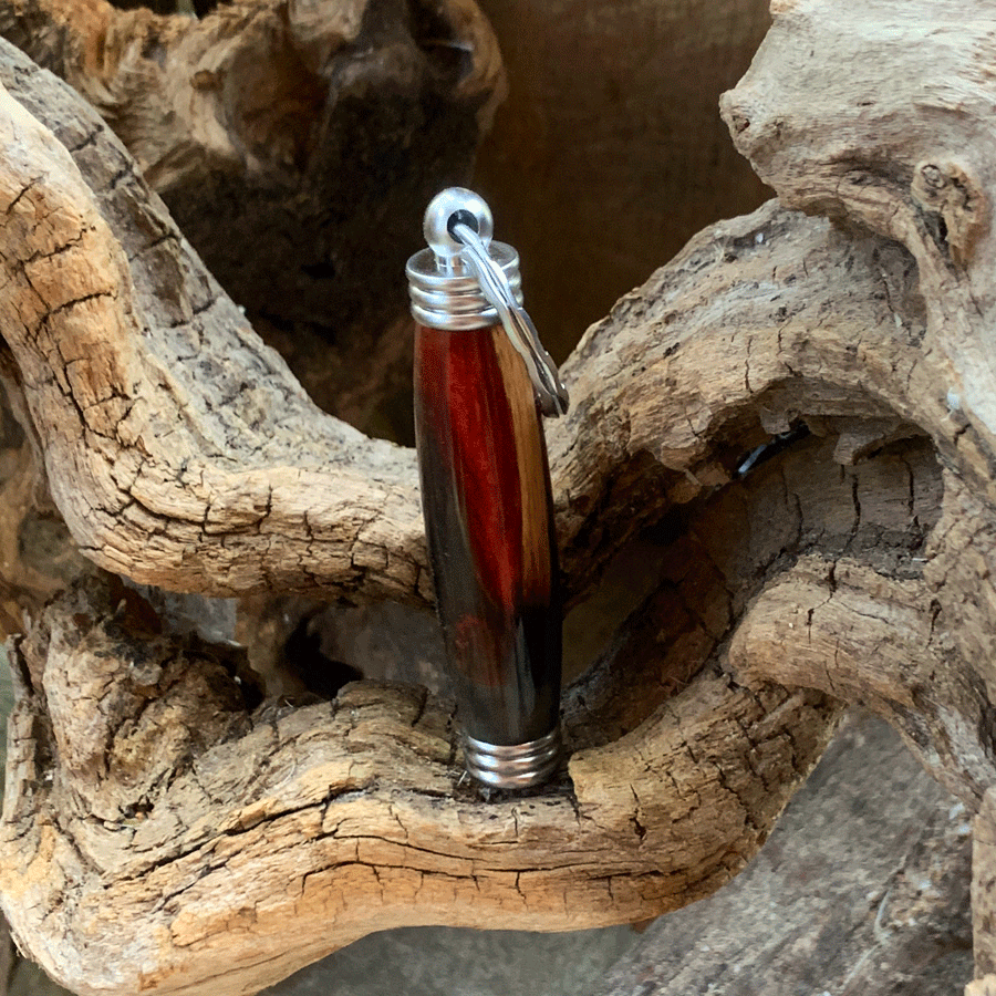 Driftwood and red and grey resin key chain