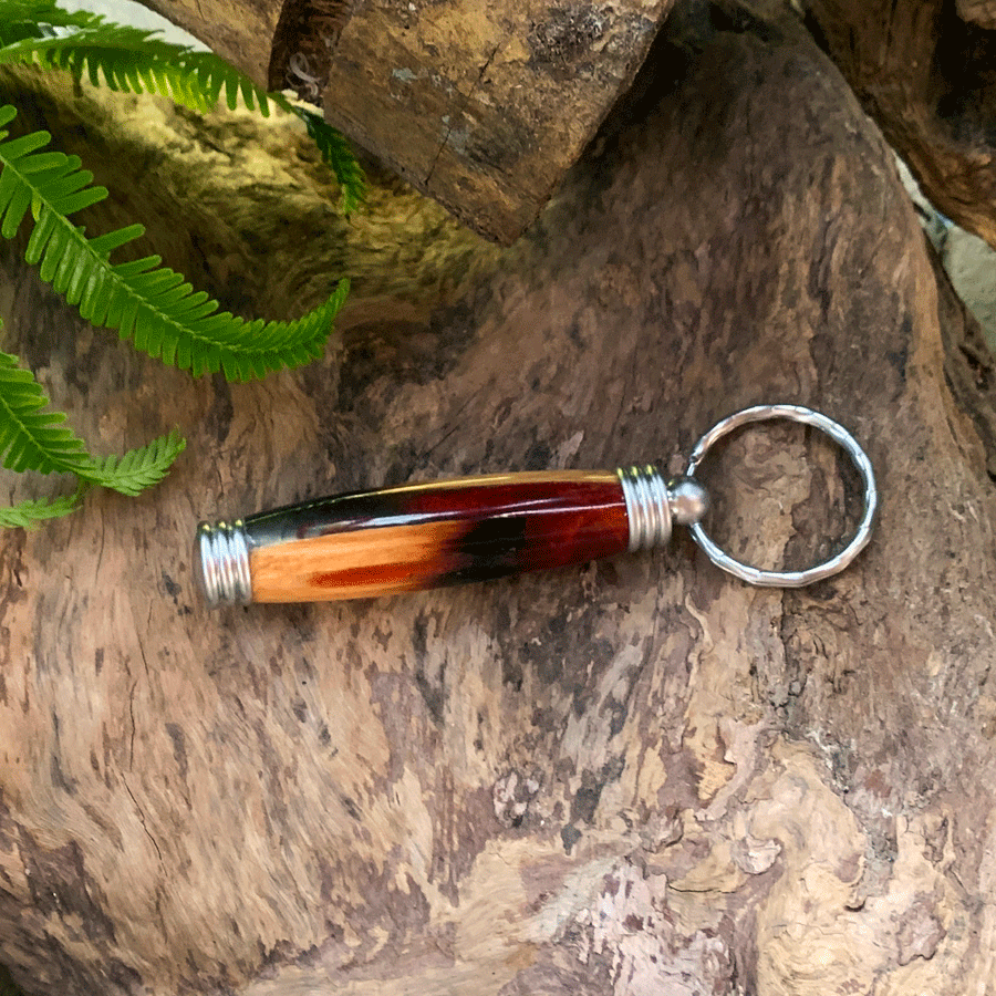 Driftwood and red and grey resin key chain