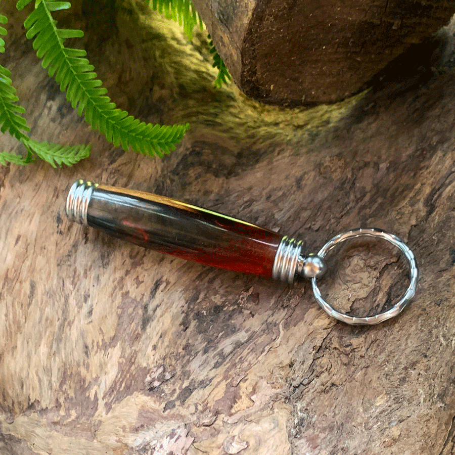 Driftwood and red and grey resin key chain