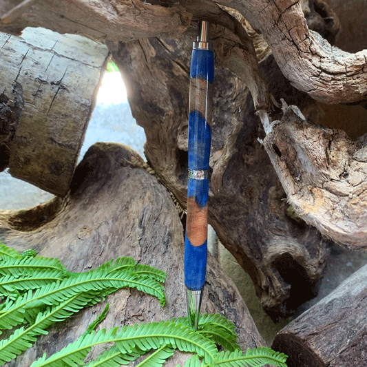 Driftwood and blue resin pen