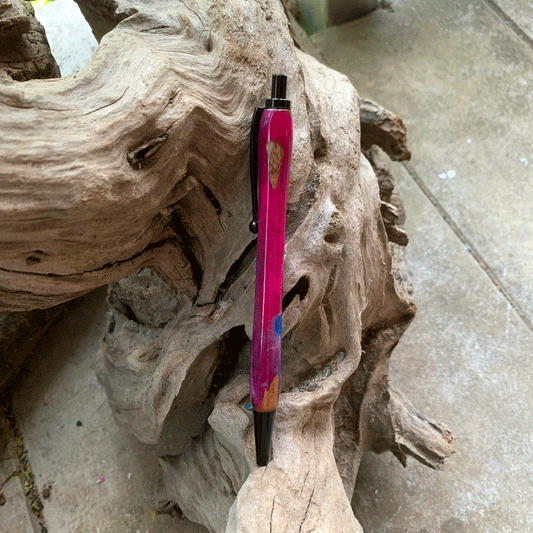 Driftwood and pink resin pen