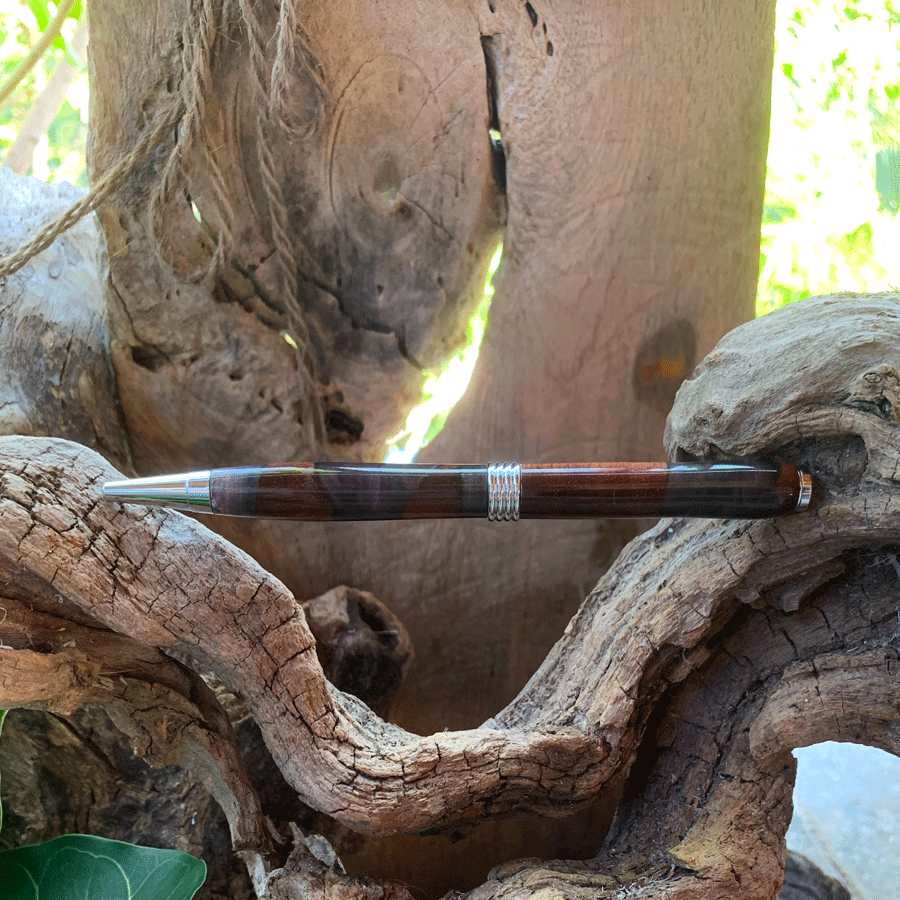 Driftwood and black and purple resin pen