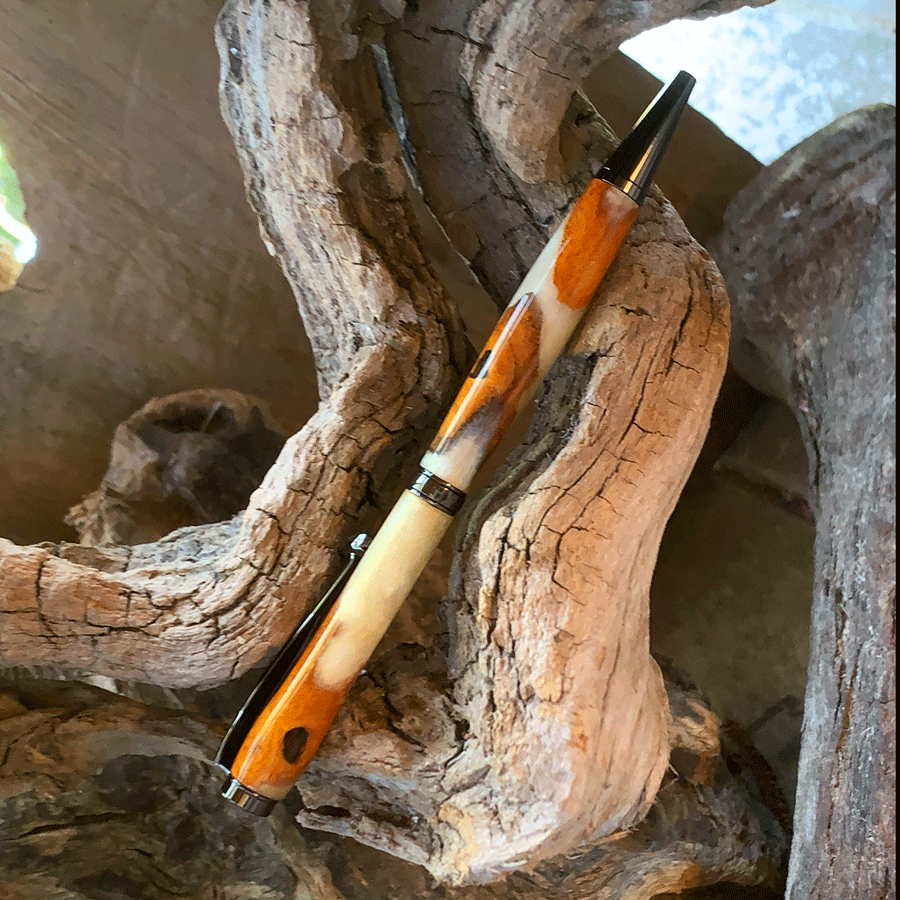 Driftwood and pearl resin pen